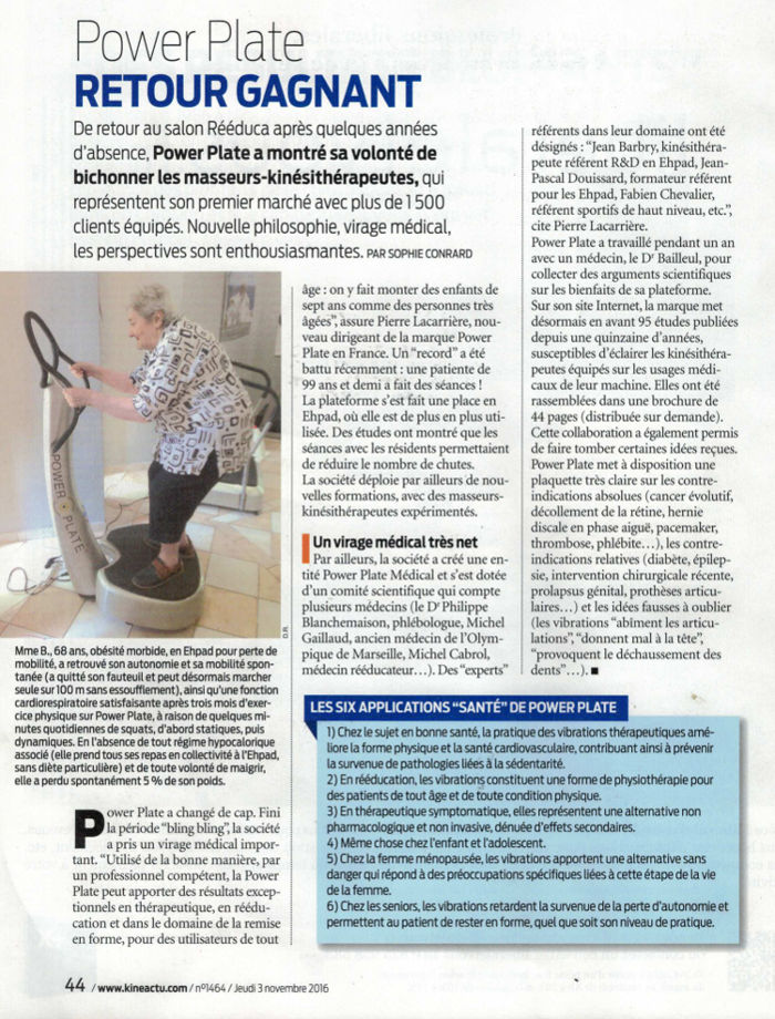 Power Plate retour gagnant nouvelle stratégie Kiné actualité
