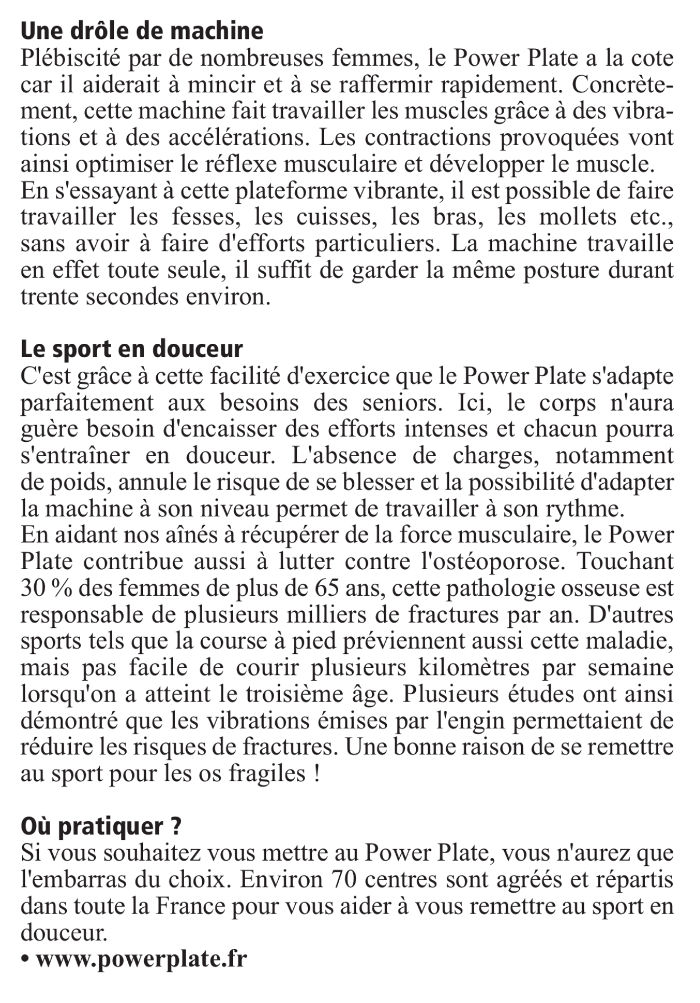 Les seniors peuvent faire de la power plate